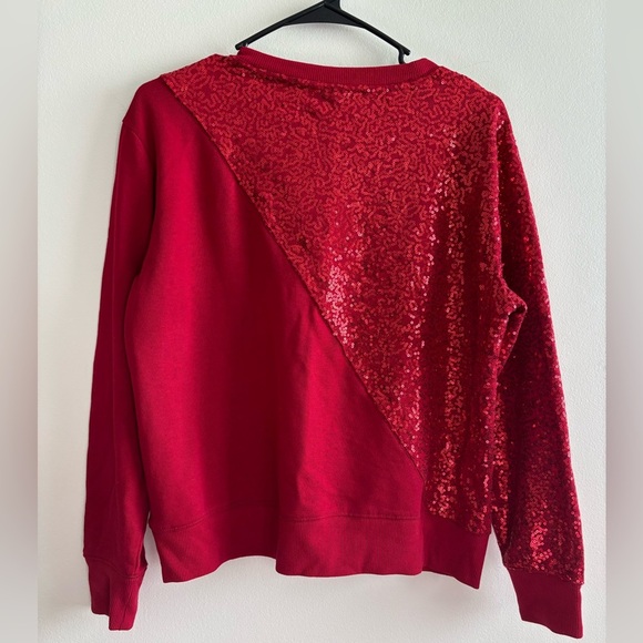 DKNY Red Sequin Cutout Pullover Sz M Christmas Holyday - Picture 6 of 11